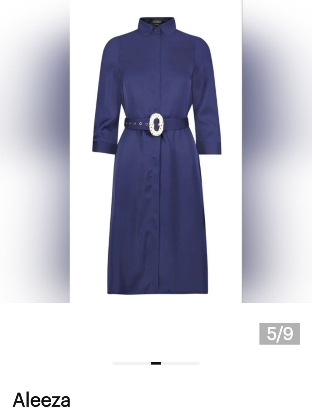 Aleeza Elegant Marquis Navy Belted Midi Dress With Pleats